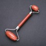 Aventurine Golden Sand Stone Massager, Double-Sided, 14.5cm Length, Silver-Toned Metal
