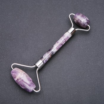 Amethyst Stone Massager, Double-Sided, 14.5cm Length, Silver-Toned Metal
