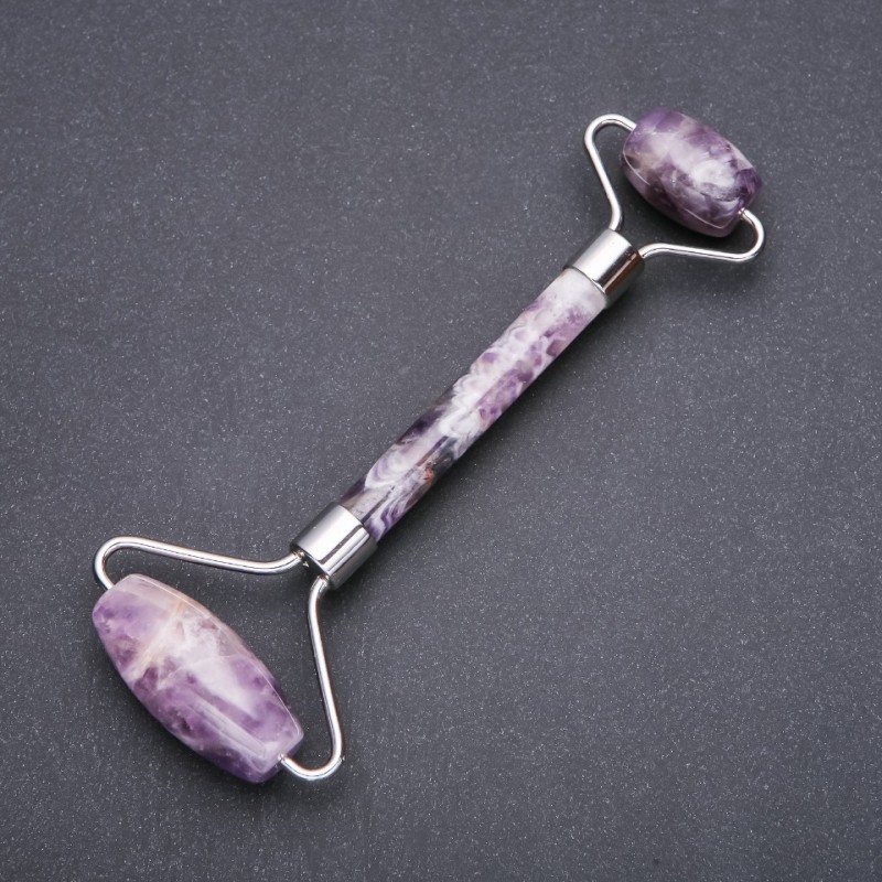 Amethyst Stone Massager, Double-Sided, 14.5cm Length, Silver-Toned Metal