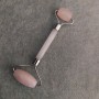 Rose Quartz Massager, Double-Sided, Length 14.5cm, Silver-Tone Metal