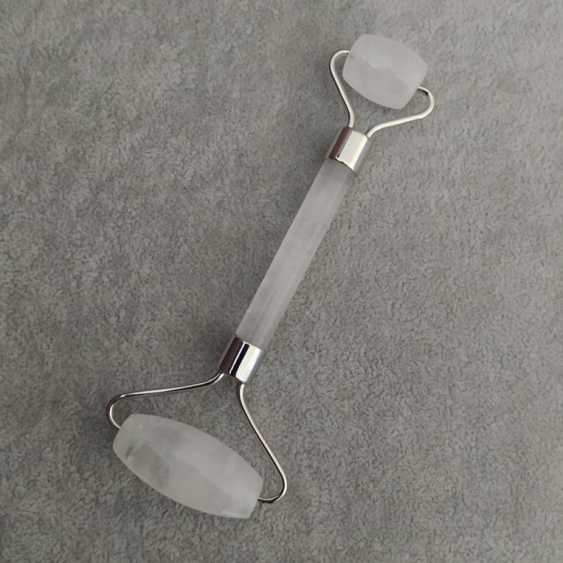 Crystal Quartz Massager, Double-Sided, Length 14.5cm, Silver-Tone Metal