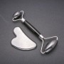 Hematite Massager Set: Roller (Length 14cm) + Gua Sha (5x8cm+/-), Silver-Tone Metal