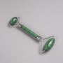 Malachite Roller Massager, Double-Sided, Length 14.5cm, Silver-Tone Metal