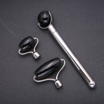 Agate Massager Set with 3 Attachments, Silver-Tone Metal