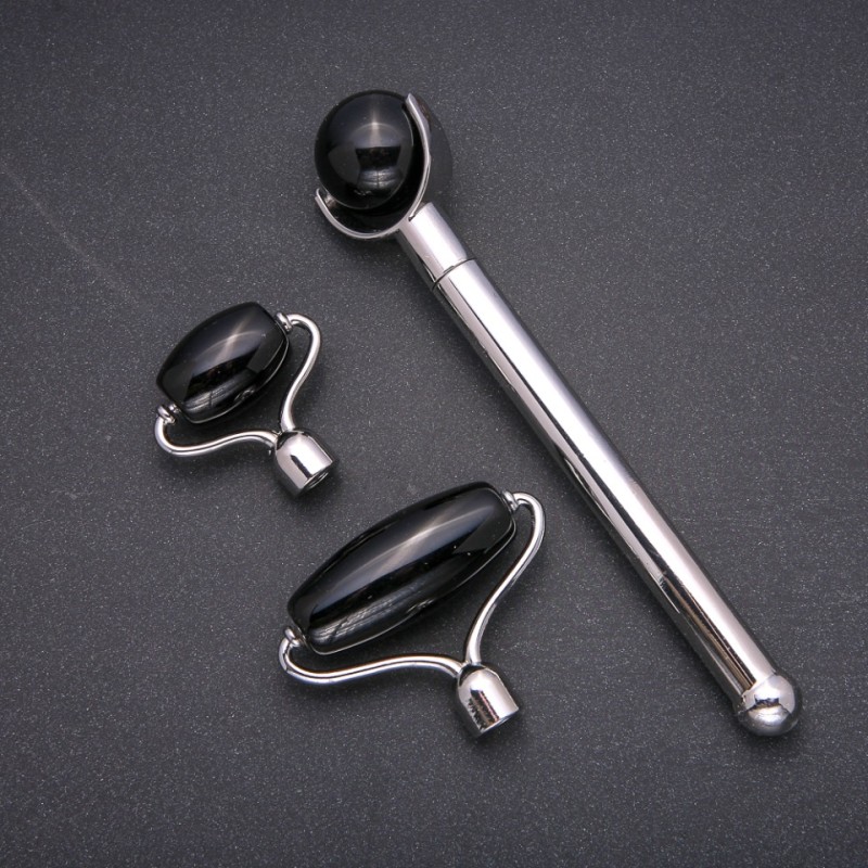 Agate Massager Set with 3 Attachments, Silver-Tone Metal
