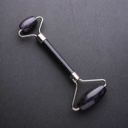 Aventurine "Blue Sand Cairo Night" Massager, length 14cm, silver-tone metal