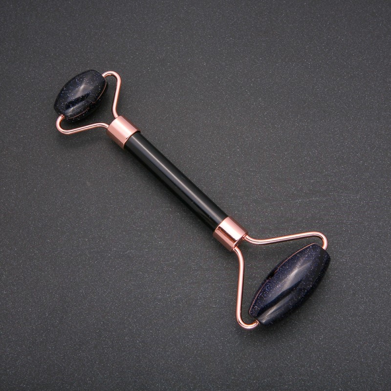 Roller Massager Aventurine "Cairo Night" Blue Sand, length 14.5cm, copper-tone metal
