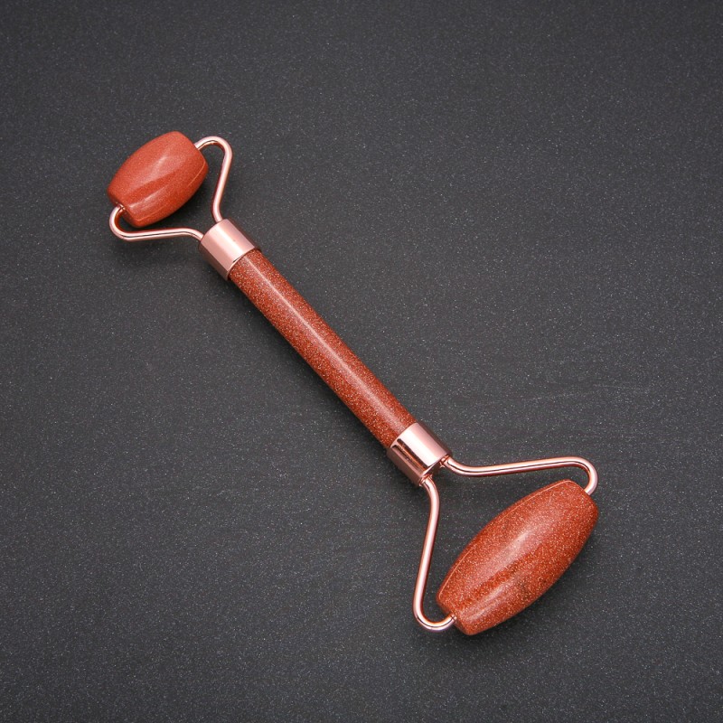 Roller Massager with Aventurine "Golden Sand" Stone, Gold-Tone Metal, length 14.5mm