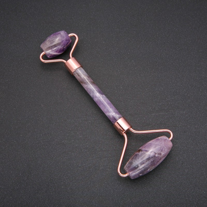 Roller Massager with Natural Amethyst Stone, Gold-Tone Metal, length 14.5cm