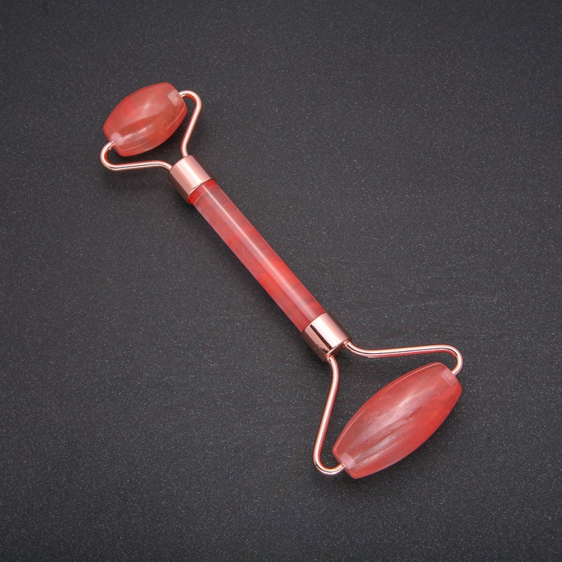 Roller Massager with Chalcedony Stone, Gold-Tone Metal, length 14.5mm