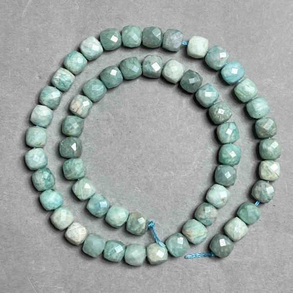 Beads Amazonite natural stone faceted cube, diameter 7mm+-, length 38cm+- on a thread
