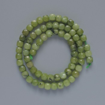 Beads Jadeite natural stone faceted cube, diameter 5.5mm+-, length 38cm+- on a thread