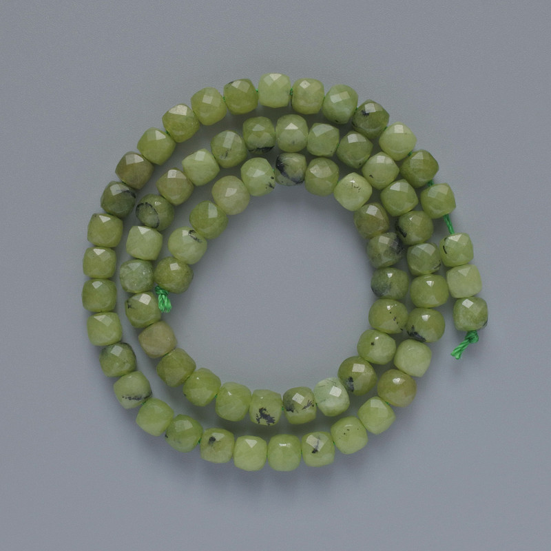Beads Jadeite natural stone faceted cube, diameter 5.5mm+-, length 38cm+- on a thread