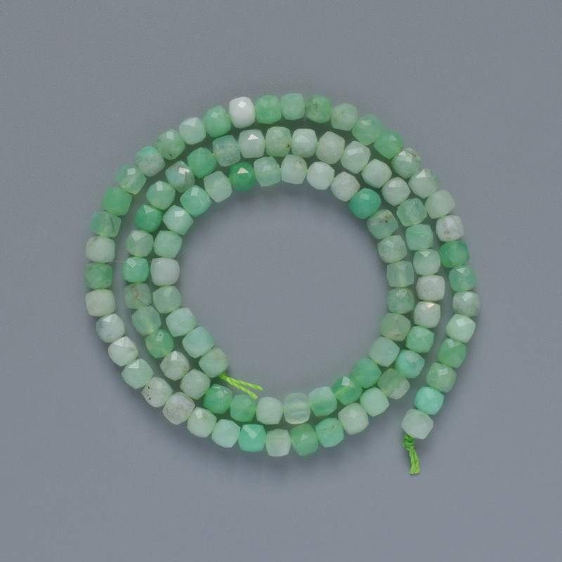 Beads Emerald natural stone faceted cube, diameter 4mm+-, length 38cm+- on a thread