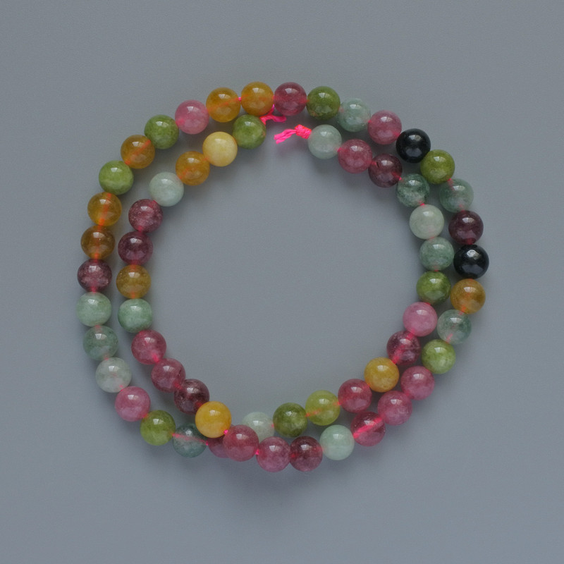 Beads Tourmaline natural stone smooth round bead, diameter 6.5mm+-, length 38cm+- on a thread