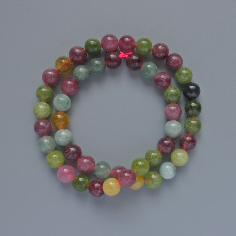 Beads Tourmaline natural stone smooth round bead, diameter 8mm+-, length 38cm+- on a thread