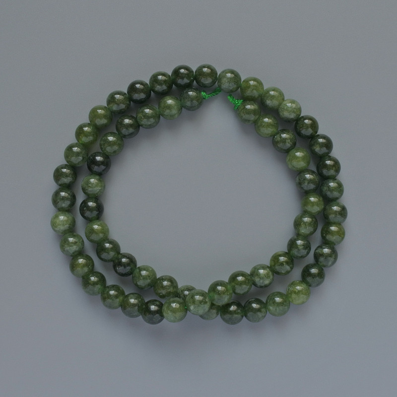 Beads Jadeite natural stone smooth round bead, diameter 6mm+-, length 37cm+- on a thread