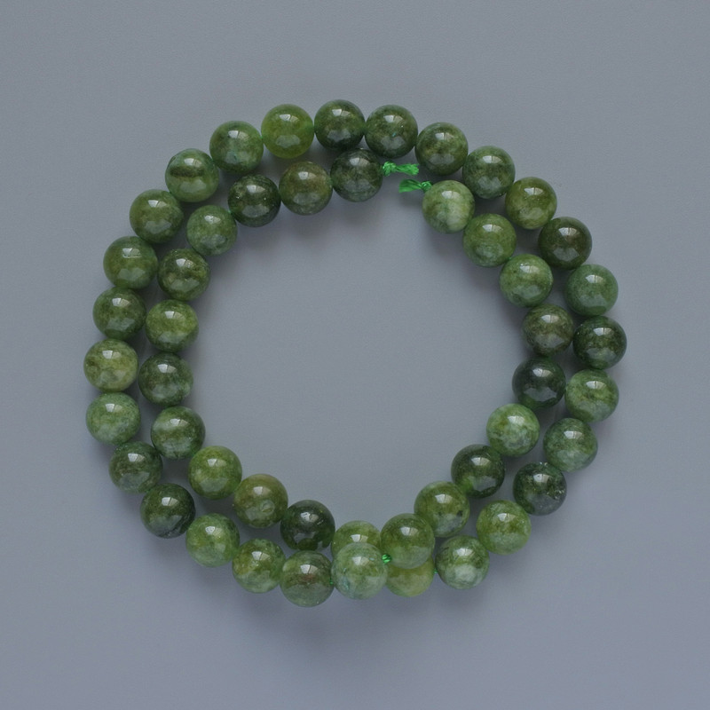 Beads Jadeite natural stone smooth round bead, diameter 8mm+-, length 39cm+- on a thread