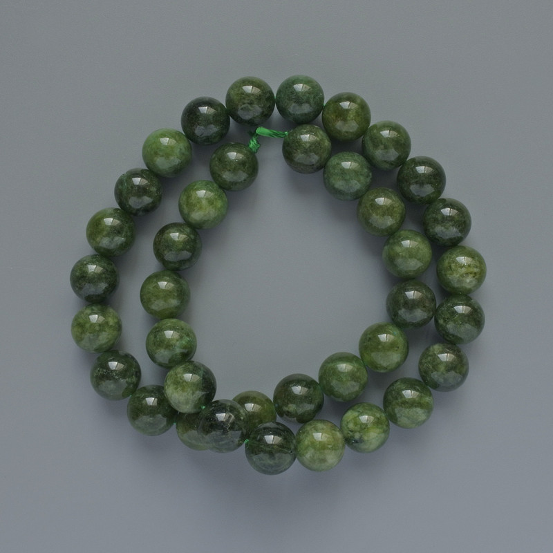 Beads Jadeite natural stone smooth round bead, diameter 10mm+-, length 39cm+- on a thread