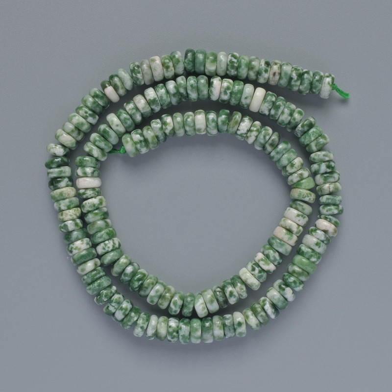 Beads Moss Agate smooth rondelle, diameter 6x2.5mm+-, length 39cm+- on a thread