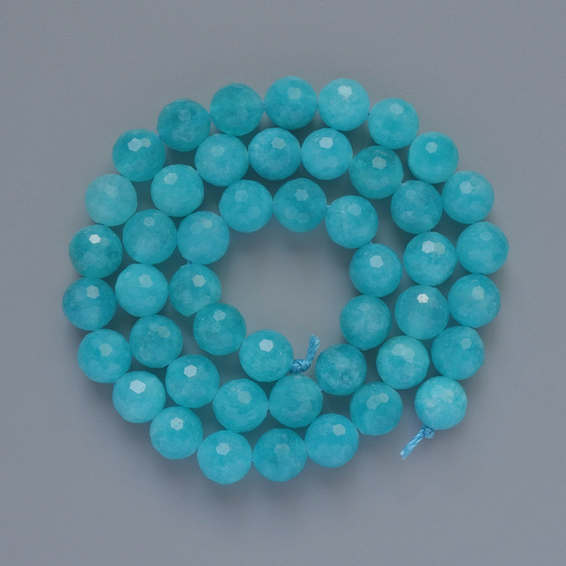 Beads Aquamarine natural stone faceted round bead, diameter 8mm+-, length 38cm+- on a thread