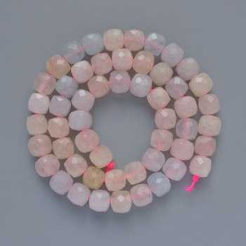 Beads Morganite natural stone faceted cube, diameter 7.5mm+-, length 38cm+- on a thread