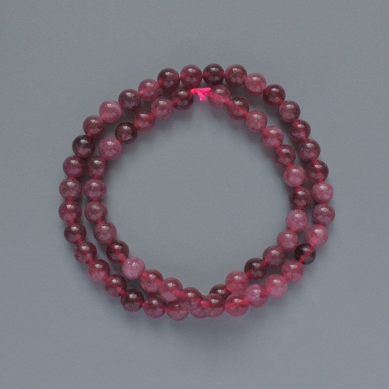 Beads Tourmaline Rubellite natural stone smooth round bead, diameter 6mm+-, length 38cm+- on a thread