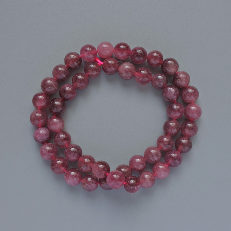 Beads Tourmaline Rubellite natural stone smooth round bead, diameter 8mm+-, length 38cm+- on a thread