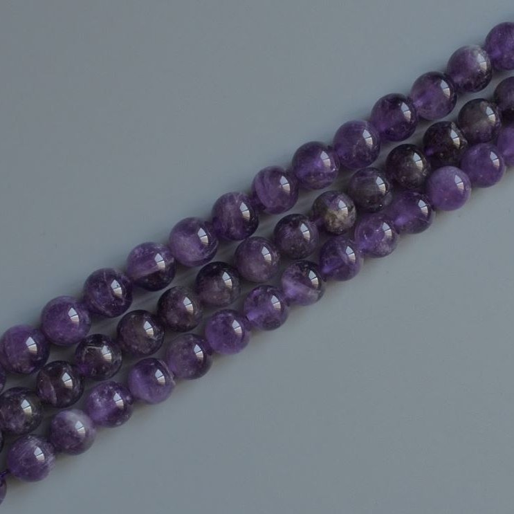 Amethyst Beads, Natural Stone, Smooth Round, 10mm+/- Diameter, 39cm+/- Strand