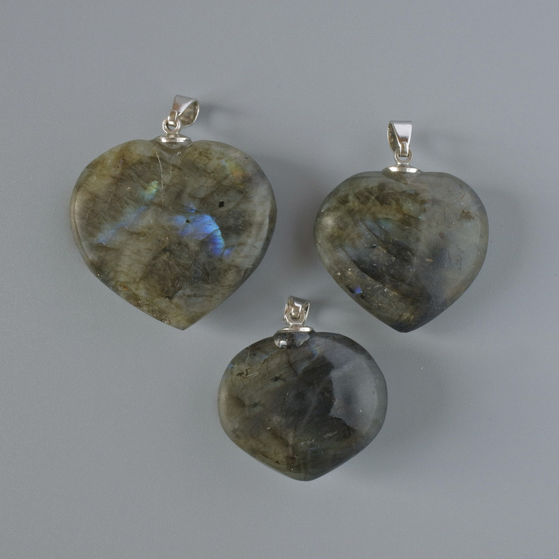 "Heart" Labradorite Pendant, Natural Stone, Assorted Diameter 32x36mm+