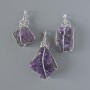 Amethyst Druzy Geode Pendant, Natural Stone in Silver-Tone Setting, Assorted Sizes from 16x38mm to 28x44mm+
