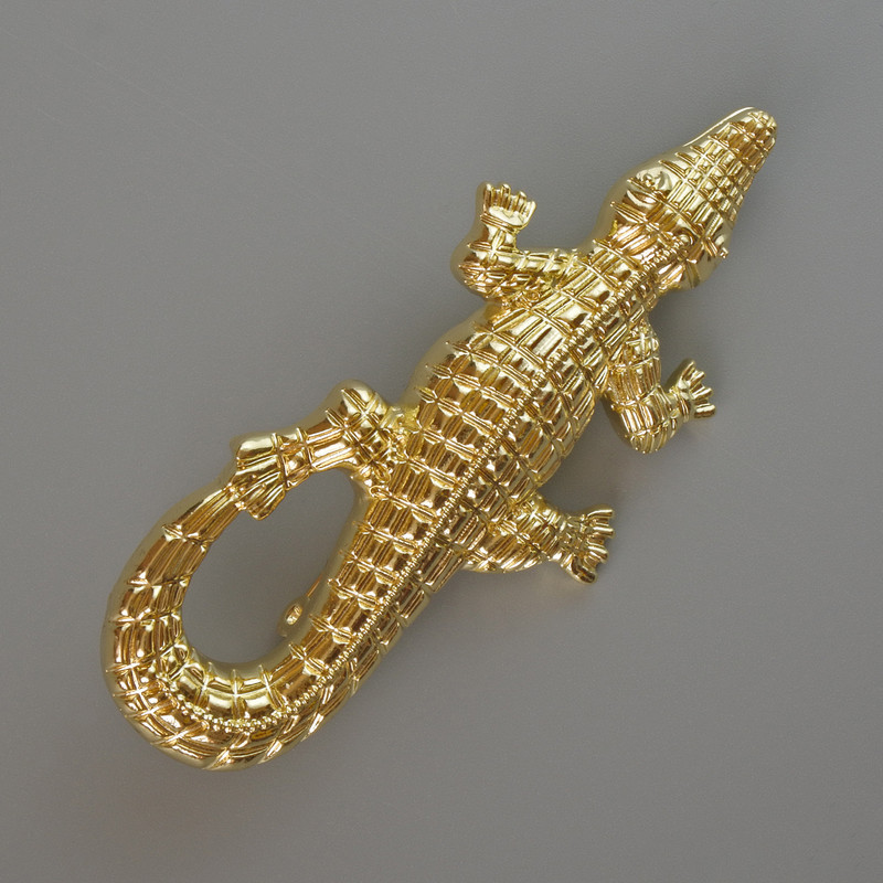 Crocodile Pendant Brooch, Light Gold-Tone Metal, 73x33mm