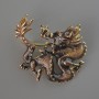 Dragon Pendant Brooch, Brown Enamel, Gold-Tone Metal, 44x37mm