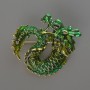 Dragon Brooch Pendant, Green and Lime Green Enamel, Gold-Tone Metal 42x42mm