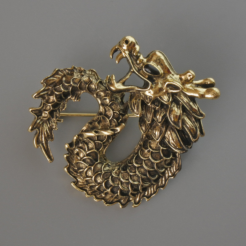 Dragon Brooch-Pendant Golden Metal 42x42mm