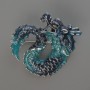 Dragon Brooch Pendant, Light Blue and Blue Enamel, Silver-Tone Metal, 42x42mm