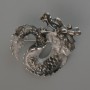 Dragon Brooch Pendant, Black and Grey Enamel, Silver-Tone Metal, 42x42mm