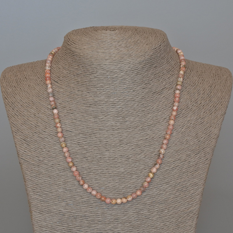 Rhodochrosite Necklace, Natural Stone Smooth Round Beads, Diameter 4-5mm+-, Length 48cm+