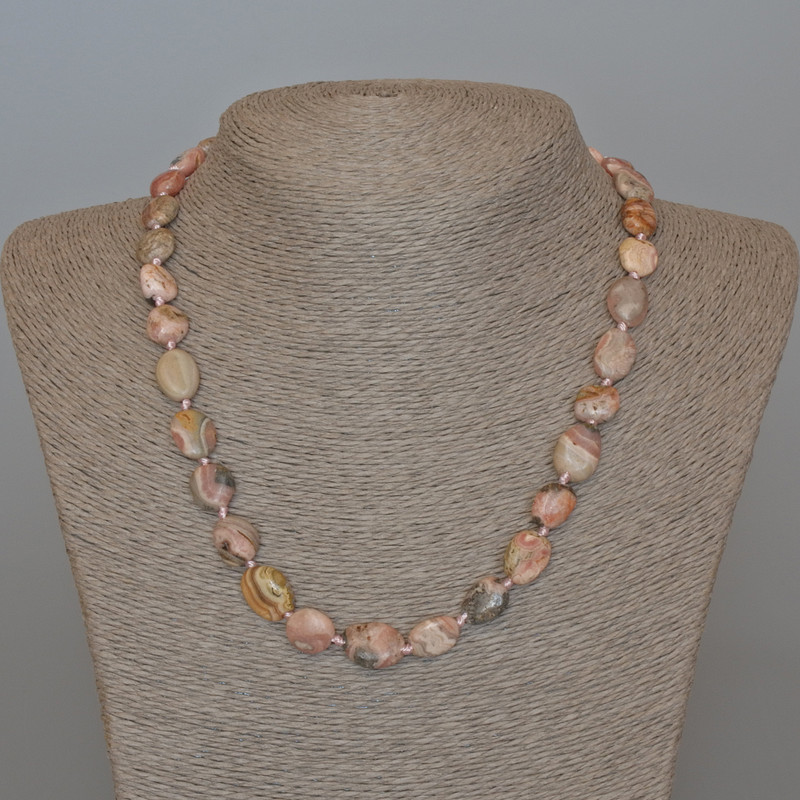 Rhodochrosite Necklace, Natural Stone Tumbled, Diameter 10x13mm+-, Length 48cm+