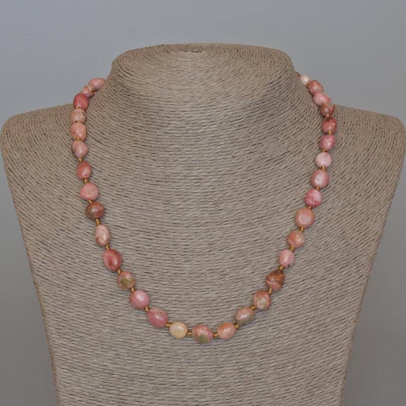 Rhodochrosite Necklace, Natural Stone Tumbled, Diameter 8x10mm+-, Length 49cm+