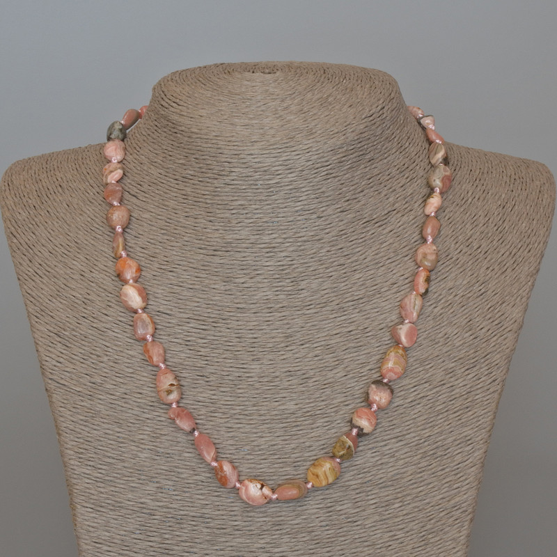 Rhodonite Natural Stone Faceted Necklace, 8x10mm, length 48cm