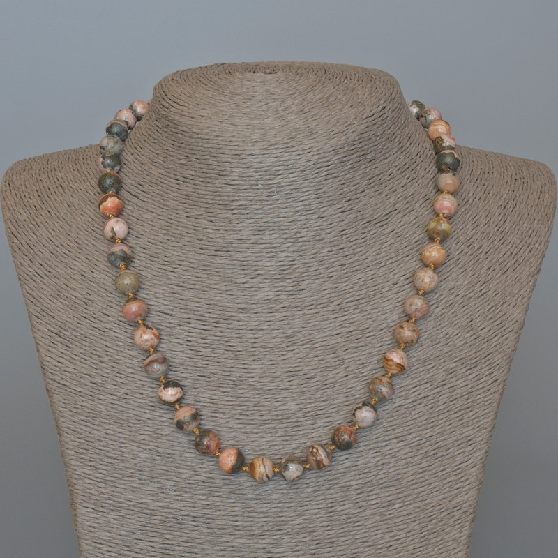 Rhodonite Natural Stone Necklace Smooth Bead, diameter 8.5mm+, length 49cm+