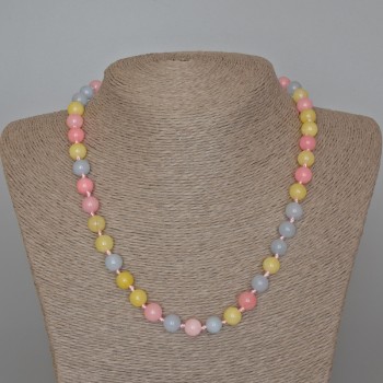 Morganite Bead Necklace natural gemstone smooth round bead, diameter 8.5mm, length 49cm