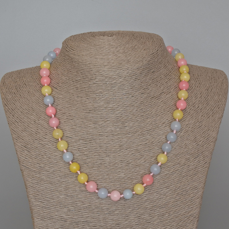Morganite Bead Necklace natural gemstone smooth round bead, diameter 8.5mm, length 49cm