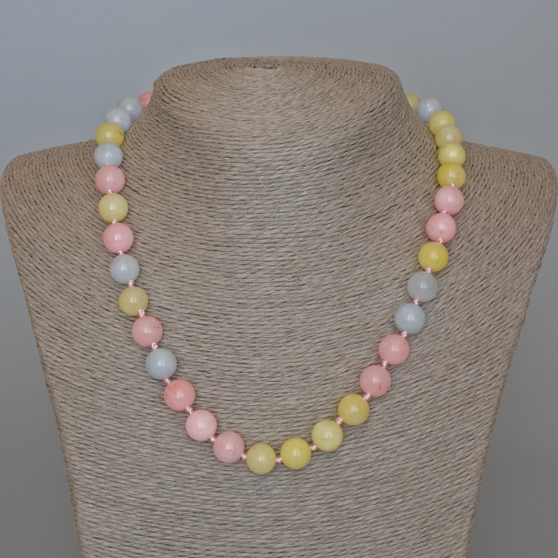 Morganite Necklace, Natural Stone, Smooth Bead, 10mm Ø, 48cm Length