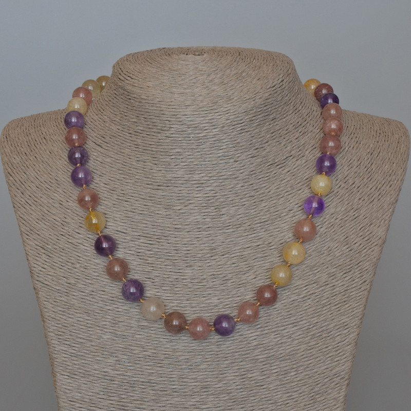 Assorted Stones Necklace, natural stone, smooth round beads, diameter 10mm+/-, length 49cm+