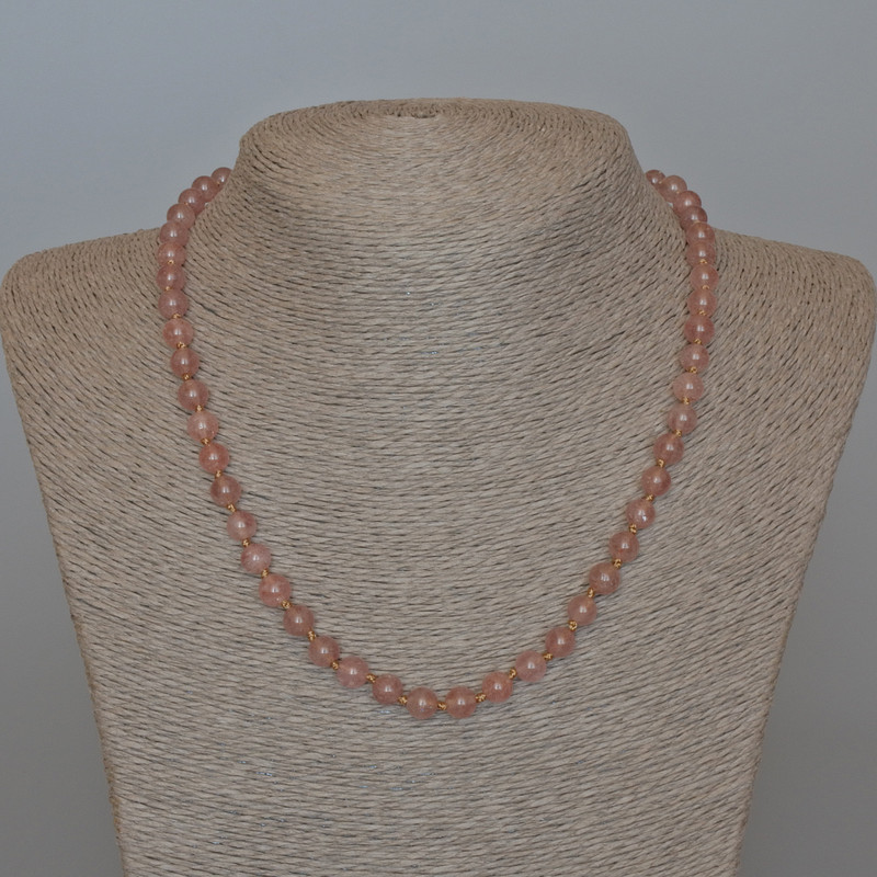 Strawberry Quartz Necklace, natural stone, smooth round beads, diameter 6.5mm+/-, length 48cm+
