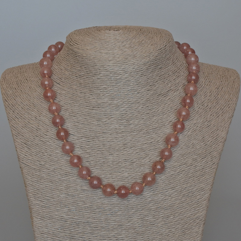 Strawberry Quartz Necklace, natural stone, smooth round beads, diameter 10.5mm+/-, length 48cm+