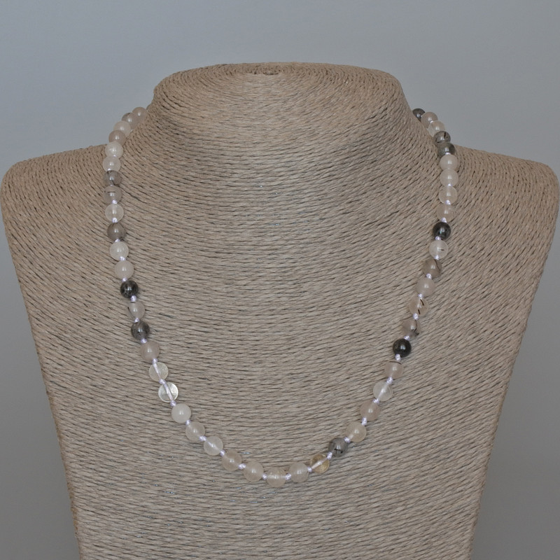Rutilated Quartz Necklace, natural stone, smooth round beads, diameter 6.5mm+/-, length 48cm+