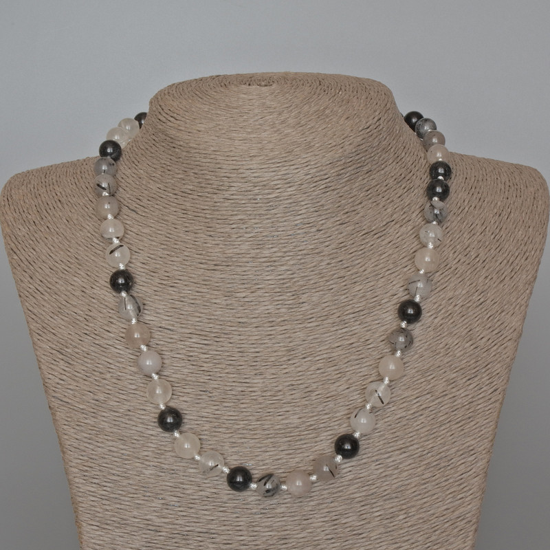 Rutilated Quartz Necklace, natural stone, smooth round beads, diameter 8.5mm+/-, length 49cm+